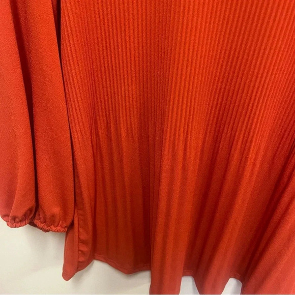 Adrianna Papell Solid Ruffle Neck Pleated Top Color Chili Size Large - Picture 7 of 11